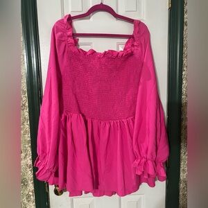 SHEIN Vibrant Pink Ruffled Blouse